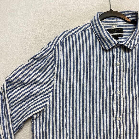 Banana Republic Untucked Shirt Mens XL White Linen Blend Striped Button Down - Picture 6 of 9